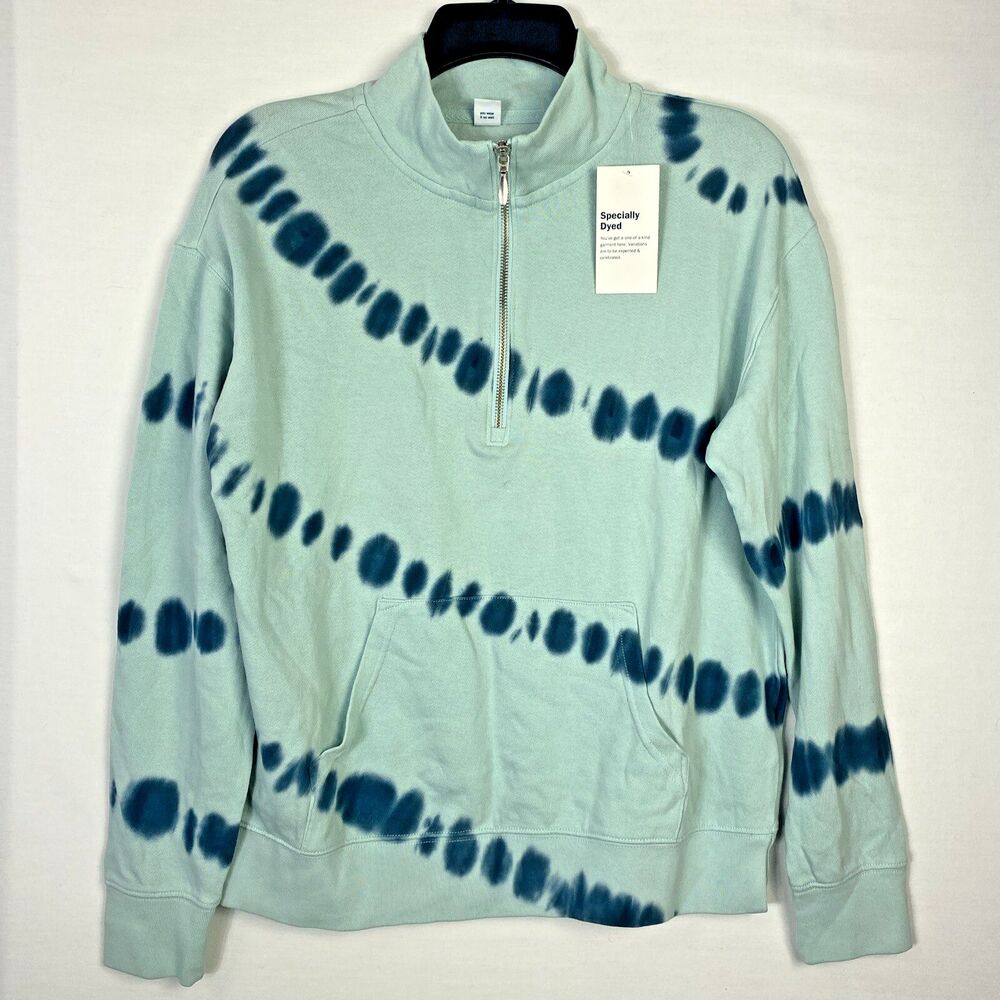 Old Navy Womens Size Small Pullover Sweatshirt Tie Dye Quarter Zip Teal Blue NWT